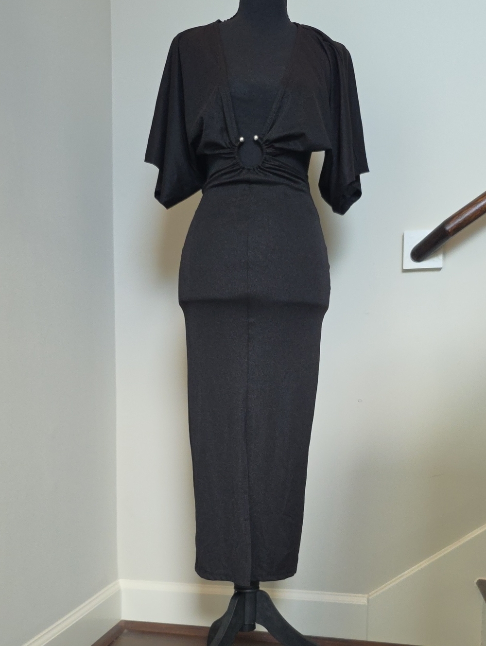 Black Midi Dress with Ring Detail